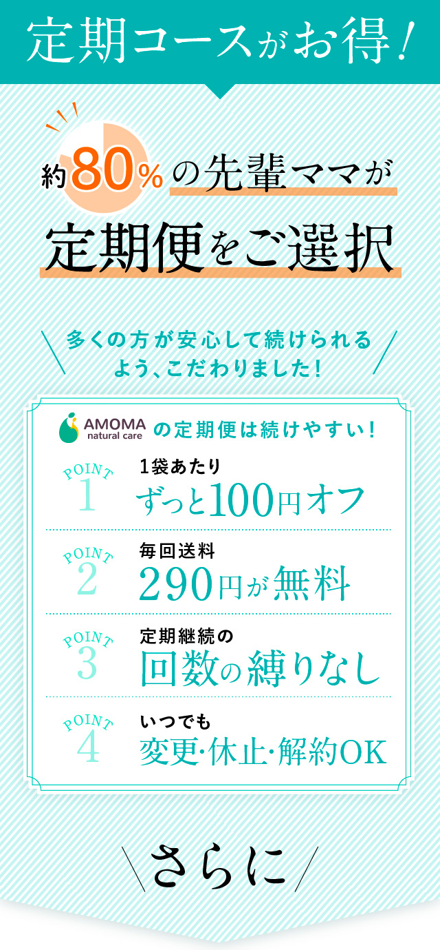 アモーマの定期便は続けやすい！毎回送料290円が無料　最大600円オフ　休止変更いつでもOK